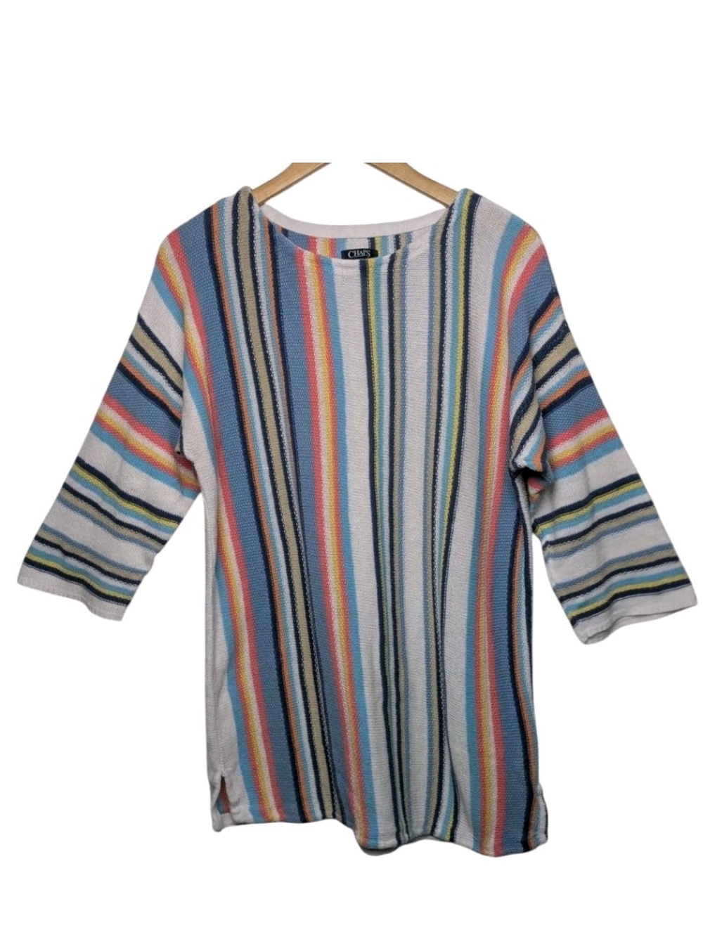 Chaps Striped Sweater Blue, Pink, Yellow, Green Linen Cotton